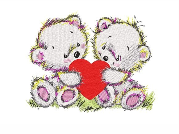 Bears with Heart Embroidery Design