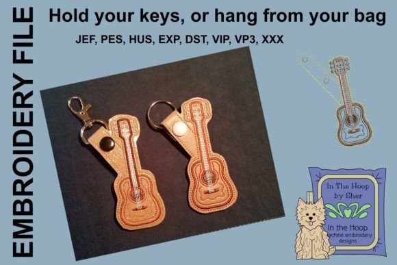 Guitar Key Fob Embroidery Design